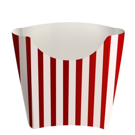 Empty stripes packaging for french fries, on white backgroundの写真素材