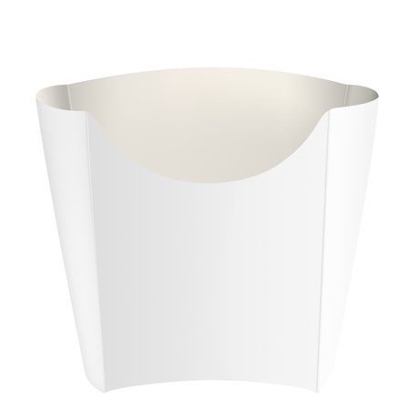 Empty white packaging for french fries, on white backgroundの写真素材