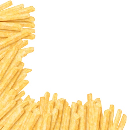 French fries in the corner, on white backgroundの写真素材