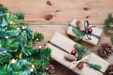 Christmas presents under a treeの写真素材