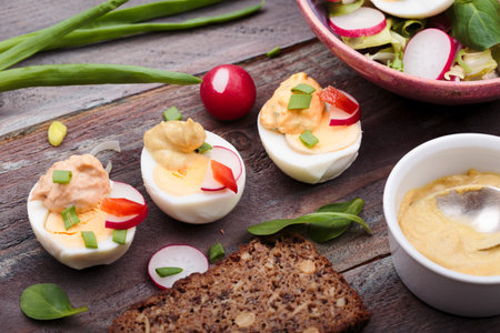 Healthy meal with eggs and vegetables