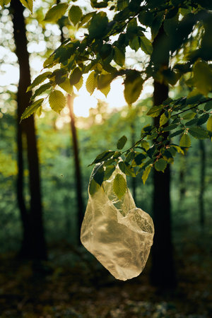 Plastic waste left in forest. Concept of plastic pollution and irresponsibility for environment....