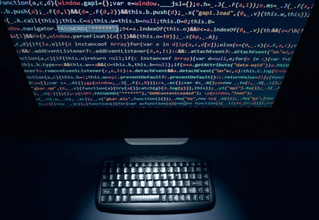 Cyber security threat. Computer screen with programming code. Internet and network security....