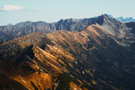 Mountain landscape in Tatra National Park in Poland. Popular tourist attraction. Amazing nature scenery. Best famous travel locations. Beauty of nature concept backgroundの写真素材