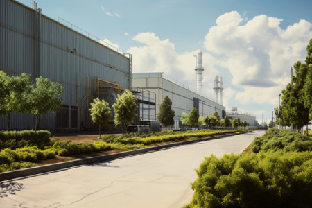 Industrial and commercial buildings. Factory building. Building for industry or business. Manufacturing plant. Industrial architecture. Commercial real estateの素材