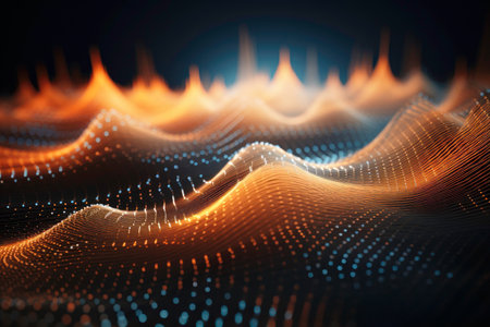 Abstract statistic waveforms. Wallpaper background. Presenting of digital data. Artificial intelligence data illustration. New tech research. Development of futuristic technology. Abstract concept with charts and graphs representing financial growth and business successの素材