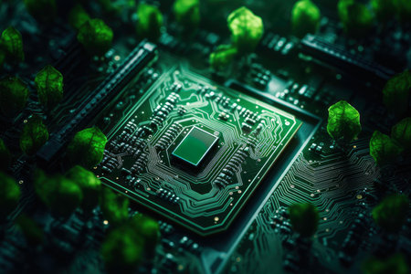 Future biotechnology concept. Biology and digital research for connections. Development of ecology and sustainability. Futuristic technology. Nature and digital integrationの素材