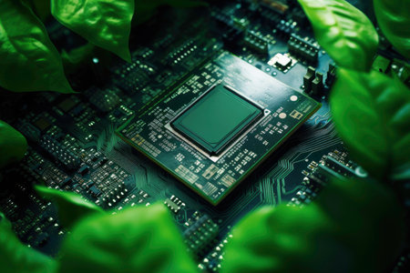 Future biotechnology concept. Biology and digital research for connections. Development of ecology and sustainability. Futuristic technology. Nature and digital integrationの素材