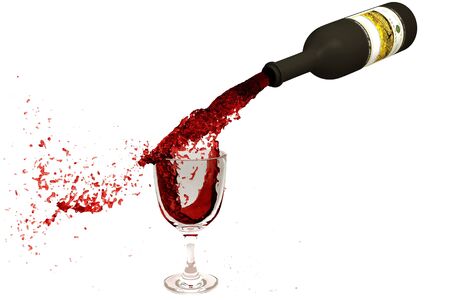 Wine, with splashes is poured in a glass wine glassの写真素材