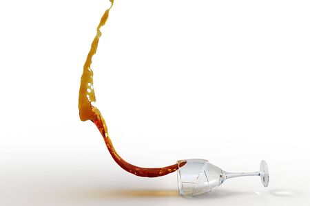 The glass falls and breaks into some splinters. Thus from it the drink spreads.の写真素材