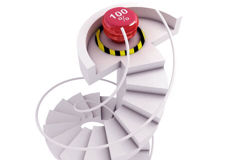 3D visualization of the red button with percent standing on a white planeの写真素材