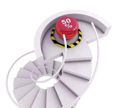 3D visualization of the red button with percent standing on a white planeの写真素材