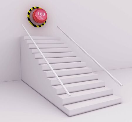 3D visualization of the red button with percent standing on a white planeの写真素材