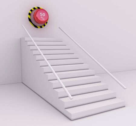 3D visualization of the red button with percent standing on a white planeの写真素材