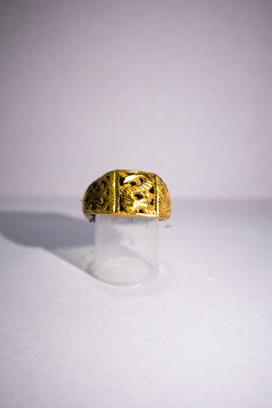 gold ring with dragon patternの写真素材