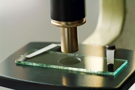 microscope lens with object-plateの写真素材