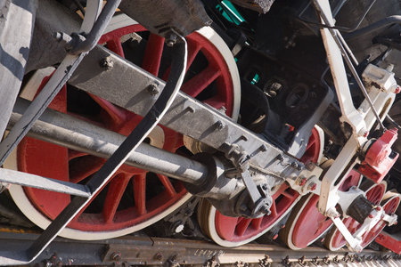 red wheels of steam locomotive