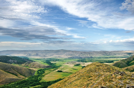 view on the valley from the mountainの写真素材