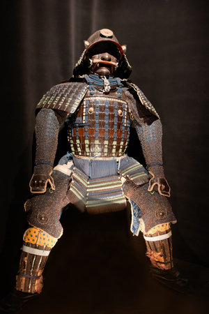 historic samurai armor on blackの写真素材