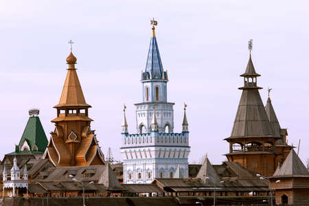 Decorated towers in Kremlin in Izmailovo, Moscow, Russiaの写真素材