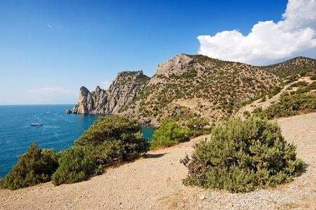 Crimea mountains and Black sea landscape, good sunny dayの写真素材