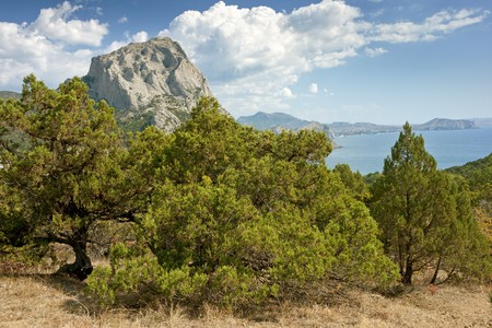Crimea mountains and Black sea landscape, good sunny dayの写真素材