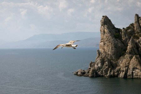 Crimea mountains and Black sea landscape, good sunny dayの写真素材