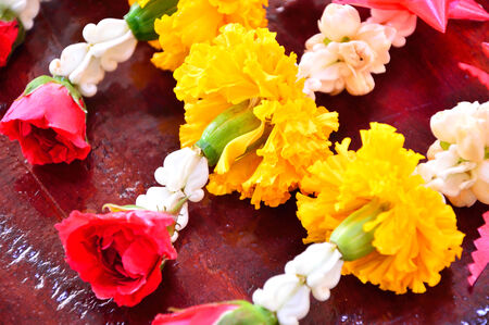 Garland used for worship for good luck の写真素材