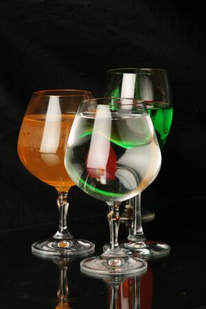 three glasses on a black backgroundの写真素材