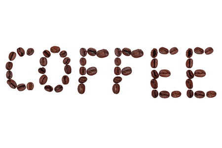 inscription of coffee from coffee beans isolated textの写真素材