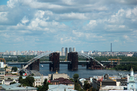Rusty unfinished bridge in Kiev, Ukraineの写真素材