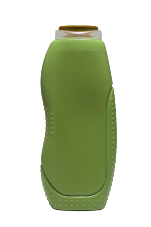 Green red pink shower gel bottle concave shape isolated on white backgroundの写真素材