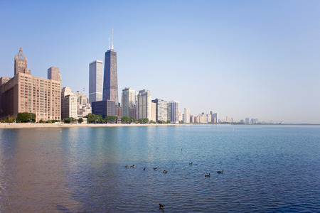 Chicago skyline view from Ohio street beachの写真素材