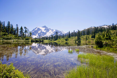 Mount Shuksan view from Picture Lake,Washington Stateの写真素材