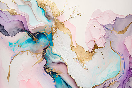 Alcohol ink abstract background. Blue, pink and gold marble pattern.