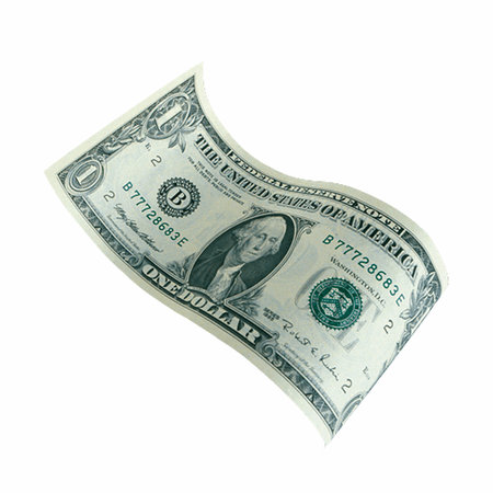 One dollar bill. Isolated on white background. Clipping path included.