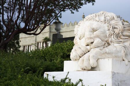 Marble sculpture of sleeping lion by the Vorontsovsky palaceの写真素材