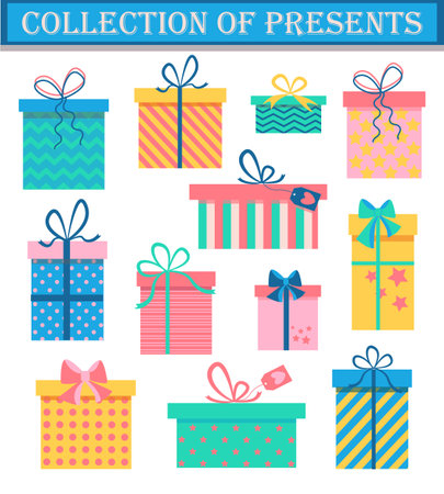 Collection of different gifts for holiday on white background isolated.のイラスト素材