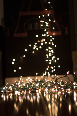 white christmas lights background for portraitsの写真素材