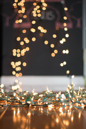 white christmas lights background for portraitsの写真素材
