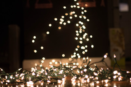 white christmas lights background for portraitsの写真素材