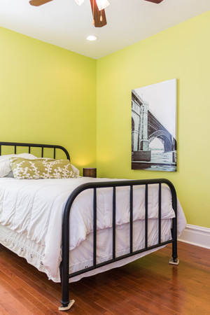 bedroom in a modern home with a bedの写真素材