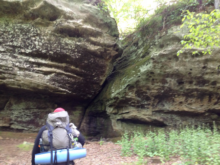 hikers on the trail in nature hiking backpackingの写真素材