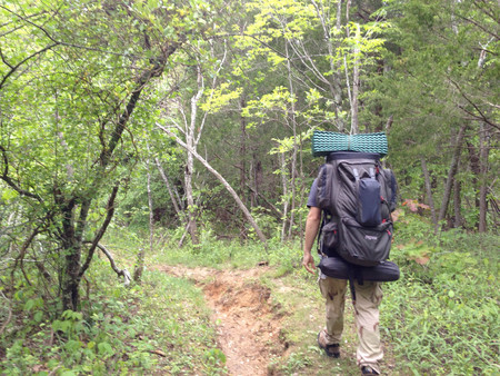 hikers on the trail in nature hiking backpackingの写真素材