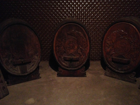 wine cellar champagne bottles sparking wine cave stackedの写真素材
