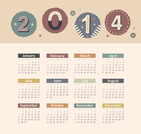 Vector calendar for 2014 eps without transparencyのイラスト素材