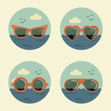 summer icons retro vector set  のイラスト素材
