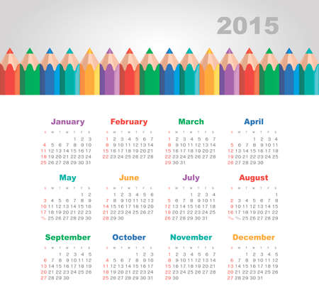 Calendar 2015 year with colored pencilsのイラスト素材