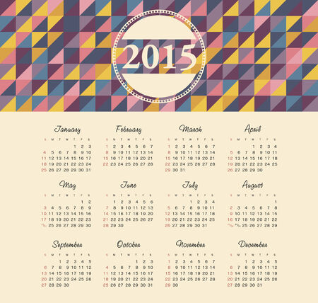 Calendar 2015 year with colored patternsのイラスト素材