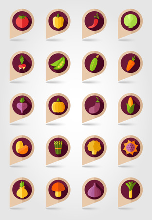 Vegetable mapping pins icons with long shadowのイラスト素材